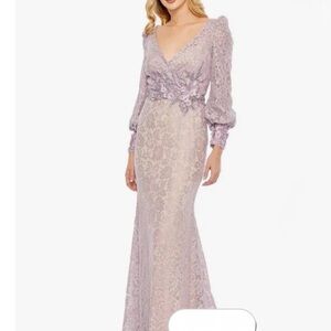 Mac Duggal Lilac Lace Long-Sleeve Evening Gown Size 14